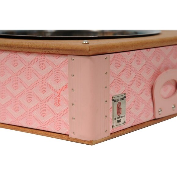 Goyard Pink Edmond Single Dog Cat Bowl Hard Sided Trunk Discontinued Palladium - Picture 12 of 16